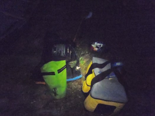 Headlamps on, and gear ready to go.