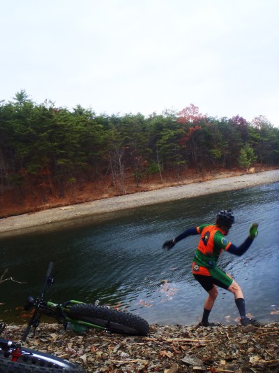 Jake demonstrates his stone-skipping skills.