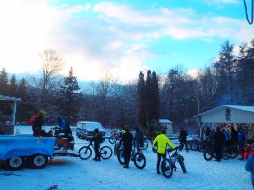 Loading bikes on the trailer, 8 am. 
